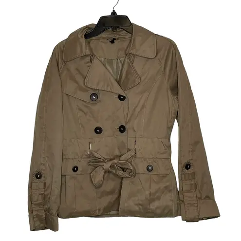 Ambition Womens Swing Jacket Size Medium Tan Button & Tie Front Lined