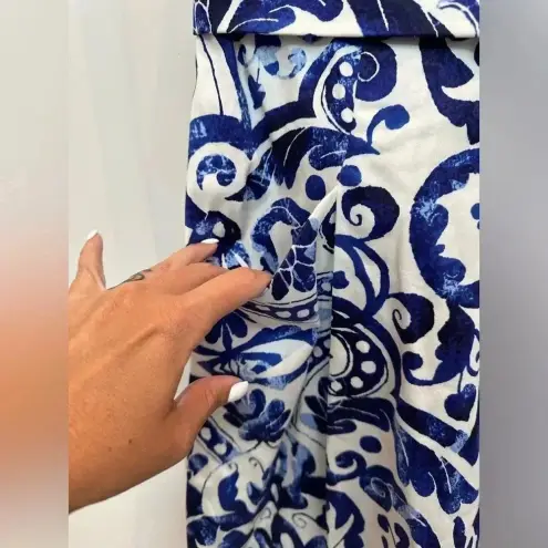 Ralph Lauren Lauren  Paisley Floral Blue & White Sleeveless Shift Dress Size 14