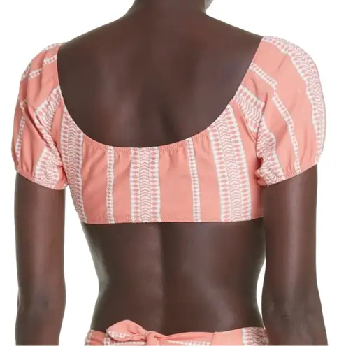 Lemlem NWT Luchia Puff Sleeve Crop Striped Bikini Top XL in Coral