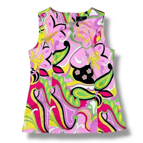 Nina Leonard Paisley Retro Twill Sleeveless Tunic Top Pink Multi 12