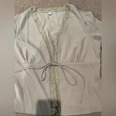 HEY BABE Trending Boho Vintage Cover Top w/Lace Trim, Vintage Cuff Tan