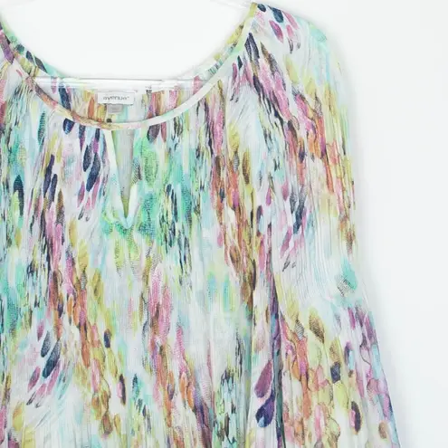 Avenue Womens Abstract Blouse Top Keyhole Neck Size 30/32 Artsy Flowy Fairy