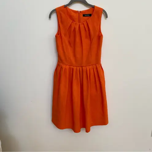 Ellen Tracy Linen Blend Slub Orange Pleated Sundress