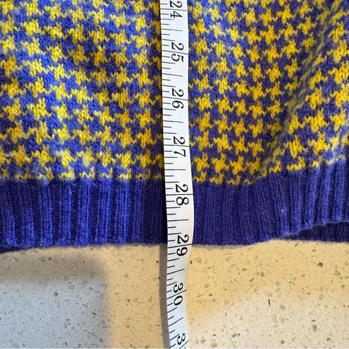 United Colors Of Benetton Vintage Benetton Shetland Wool Houndstooth Sweater Blue/Yellow Italy 80s 90s