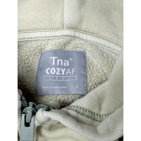 TNA Cozy AF Fleece Zip Up Hoodie Sweatshirt Beige Casual Comfort Size 2 Tan