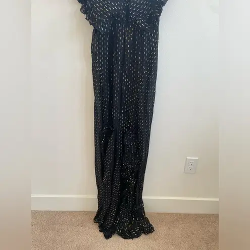 Rat & Boa Black Metallic Giorgia short sleeve V neck maxi dress L