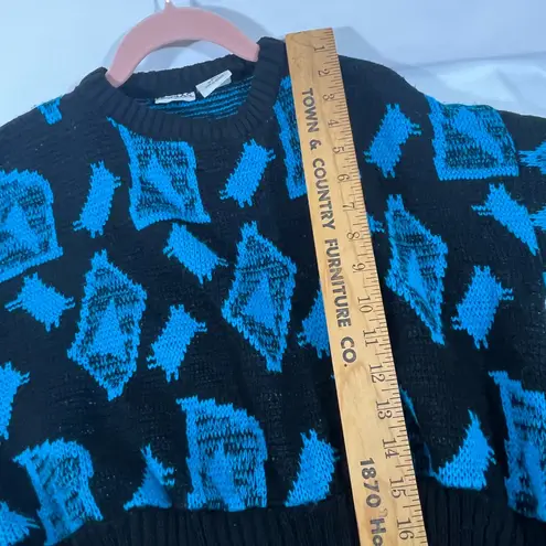 VTG 80s NICOLAS ALLEN CROP GEOMETRIC RETRO AESTHETIC PATTERN M BLACK/TEAL PREOWN Black Size M
