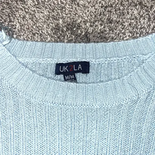 Uk2la Blue Crew Neck Sweater with Ribbed Texture