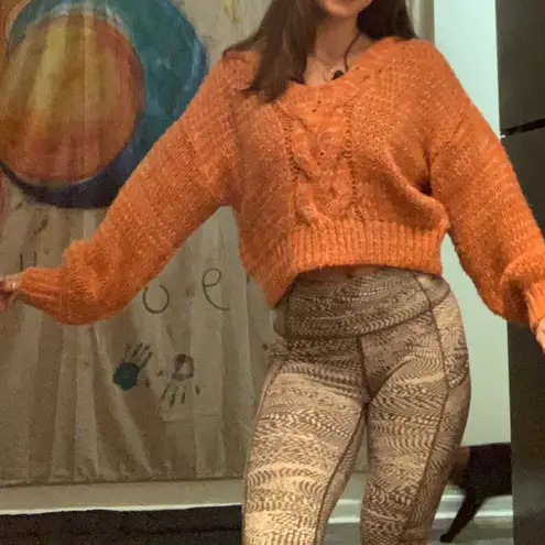 Topshop Orange Knit V neck Sweater