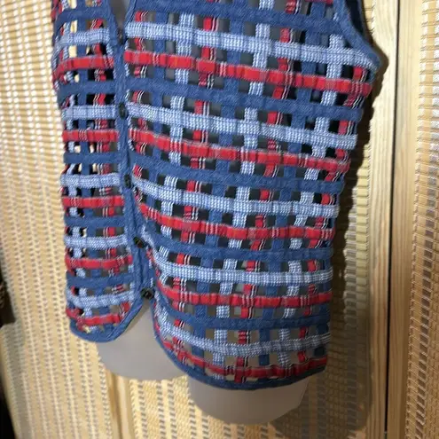 Koret City Blues Vintage 1990s Y2K Blue Denim Patchwork Open Holes Vest Large