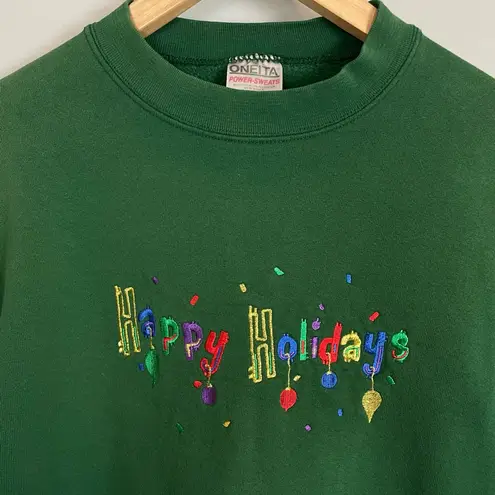 Vintage Christmas Sweatshirt Embroidered Holiday Ugly Sweater Unisex Large Green