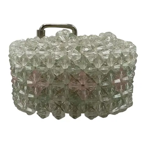 Vintage Y2K One Size Clear Beaded Belt With Pink & Green Accents