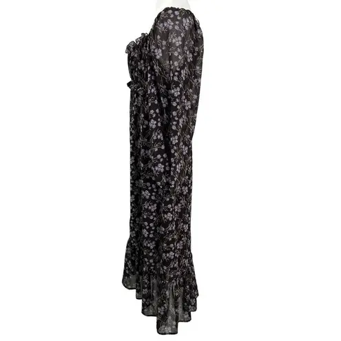 143 Story By Line Up Sz M Floral Maxi Brown Lavendor Front Slit Dress