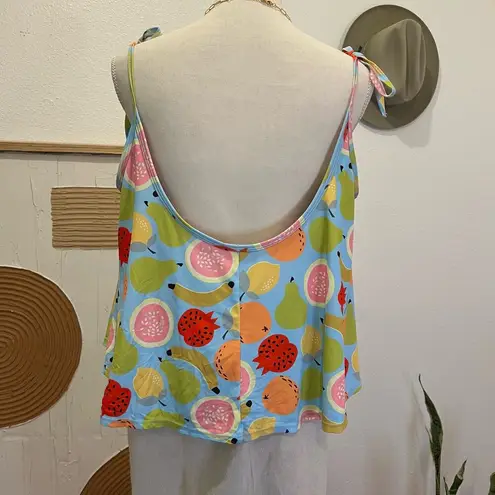 Kortni Jeane Bright Fruit Print Built in Bra Flowly Bow Tie Strap Cropped Top Swim 2XL