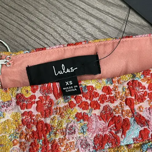 Lulus  Ellarina Floral Metallic Pink Multicolor‎ Midi Pencil Skirt Size XS