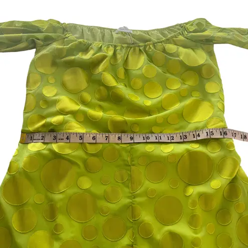 Lovers + Friends NWT‎  Citron Green Regina Polka Dot Romper Satin Off Shoulder Sm