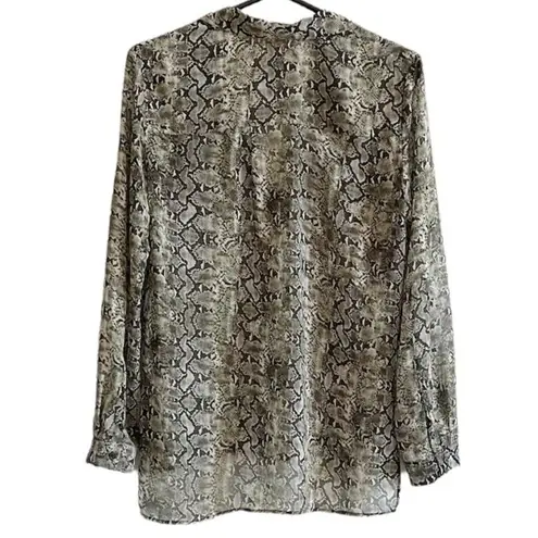 Lavender Brown Green Snakeskin Print Sheer Blouse - Small