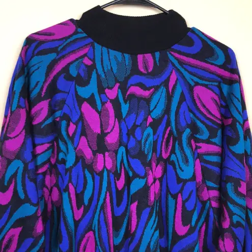 VTG CapeCod Sportswear Women’s Vibrant Floral Print Knit Mock Neck Sweater Blue Size L