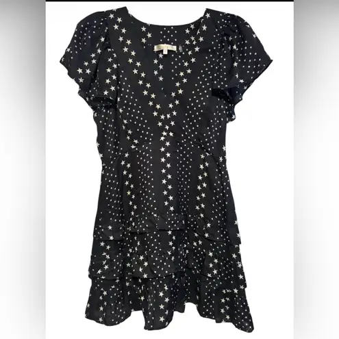 Love Shack Fancy  Higgins tiered mini dress black cotton-silk white star print 8