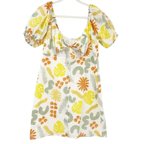 Sabo Skirt  Womens Cotton Desert Leaf Printed Puff Sleeve Enga Mini Dress Size XL