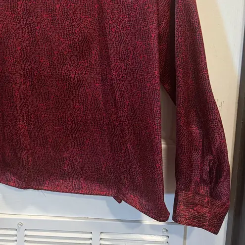 Liz Baker Vintage Secretary Blouse Size 12 Red Black Snakeskin Polyester 90's-
