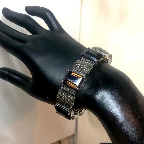 JUDITH JACK Sterling Silver Marcasite & Emerald Cut Smoky Topaz Bracelet