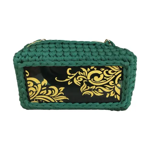 Crochet Pearl handle acrylic gold intricate scroll design front & Back m…