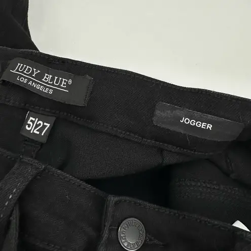 Judy Blue Jeans Womens 5/27 Jogger Black Stretch Denim Drawstring Hi Rise Cuffed