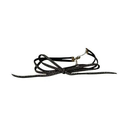 Classic Double Strap Ribbon Black and Gold Color Stud Y2K Choker Necklace S/M