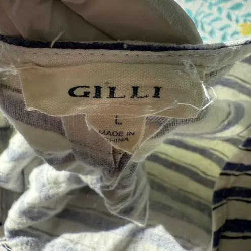 Gilli Linen Blend Summer Cropped Tie Front Wrap Top Cottage Core Peasant Boho L Blue Size L