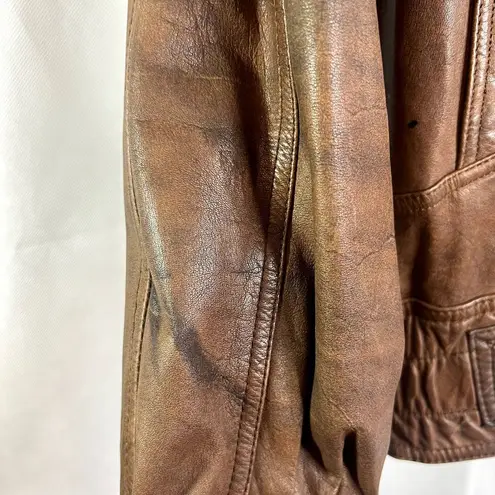 Vintage Brown Adventure Bound Leather Bomber Jacket Size Large