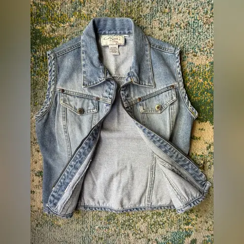 Vintage 90s Chazz zip front denim jean moto vest, size medium Blue