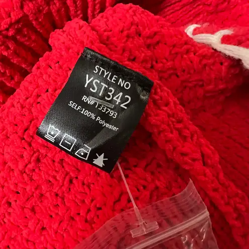 POL  Red Cable Knit Cardigan M Oversized Chunky Button Front Boho Sweater thumbnail 8