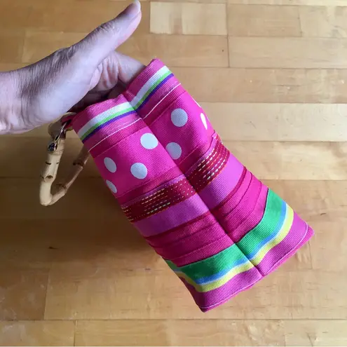 Mercer & Madison Bamboo Handle Mini Bag, Stripes, Polka Dots, Neon Pink, Green Pink