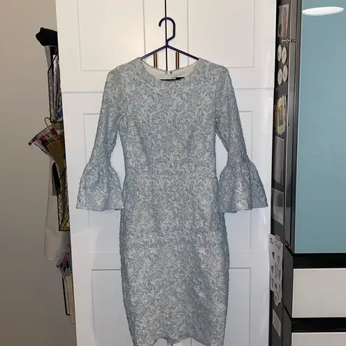 Betsy and Adam Jacquard Bell-Sleeve ice blue silver shimmer Holiday party Dress