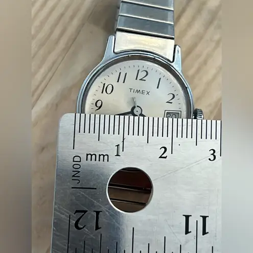 Timex Ladies Watch Vintage Automatic Stainless Stretch Bracelet Silver Dial Date