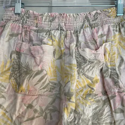 Briggs Floral Print Linen Blend Shorts M Smocked Waist Pockets Cottagecore Fairy Pink Size M