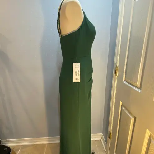 Azazie Leo Bridesmaid Dress Dark Green Formal Gown Ruched Slit Prom Award A6 NWT