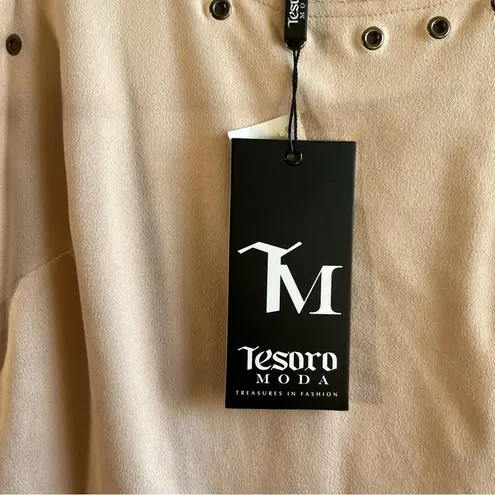 Moda Tesoro Dress Pink Sand Faux Suede w/Grommets Sleeveless Mini Dress Sz M NWT