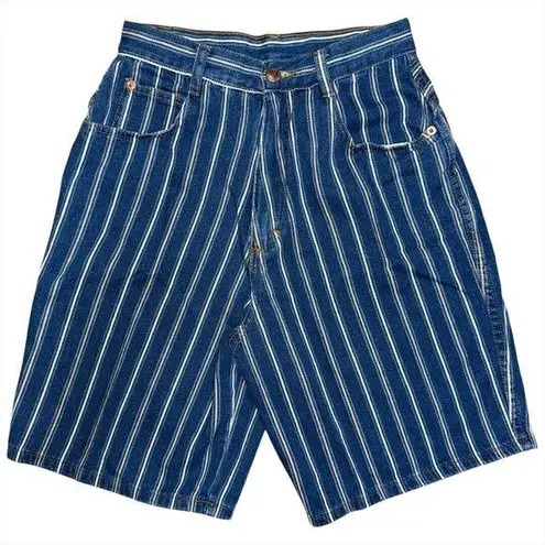 Vintage 90s Backroad Blues Striped Denim Mom Shorts High Waisted Sz 6 25” Waist Blue