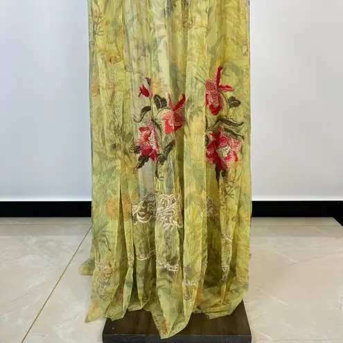 Johnny Was NWOT Arisoe Floral Mesh Embroidered Maxi Dress Green Orange Size S