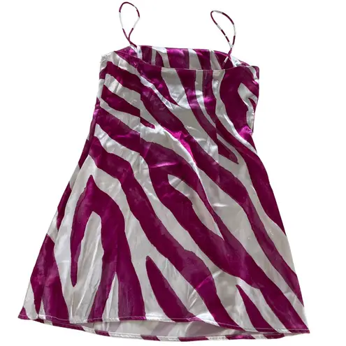 The East Order Dress Womens Medium Rhea White Pink Zebra Print Satin Mini