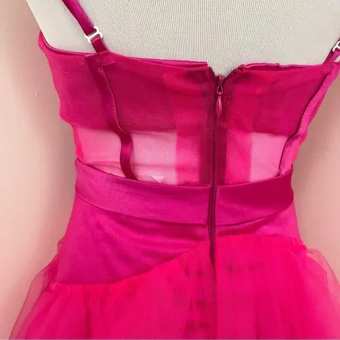 Fuchsia Pink Tulle Evening/ Prom Gown Corset Style Sheer S
