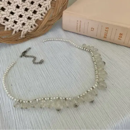 Pearl & Crystal Drop Necklace Vintage “Hedy” Simple Classic Elegant Feminine White