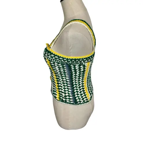 Vintage Handmade Granny Crochet Knit Button Corset Style Bustier Tank Top Vest Green Size XS