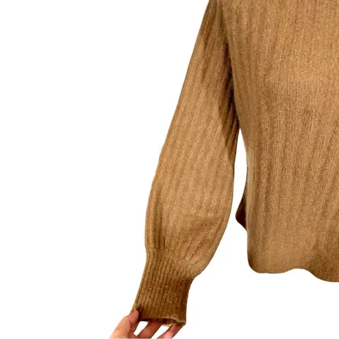 360 Cashmere  Vera Ribbed 100% Cashmere Mock Neck Balloon Sleeve Sweater Cognac