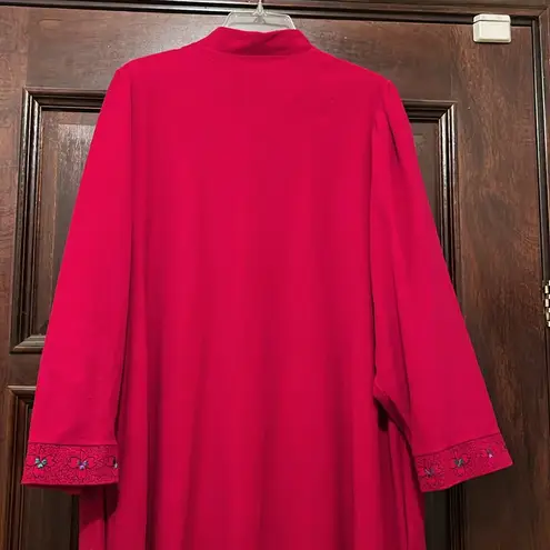 Vintage Vanity Fair Red Embroidered Long Sleeve House Dress Size XXL