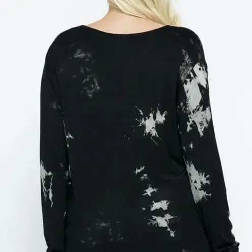 Vocal Black Bling Rhinestone Laser Cut Tie Dye Long Sleeve T Shirt Small NWT