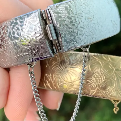 2 Vintage Hinged Cuff Bracelets Gold & Silver (bangle?)