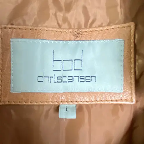 Bod Christensen 100% Leather Tan Caramel Moto Coat Belted Asymmetrical L Brown Size L